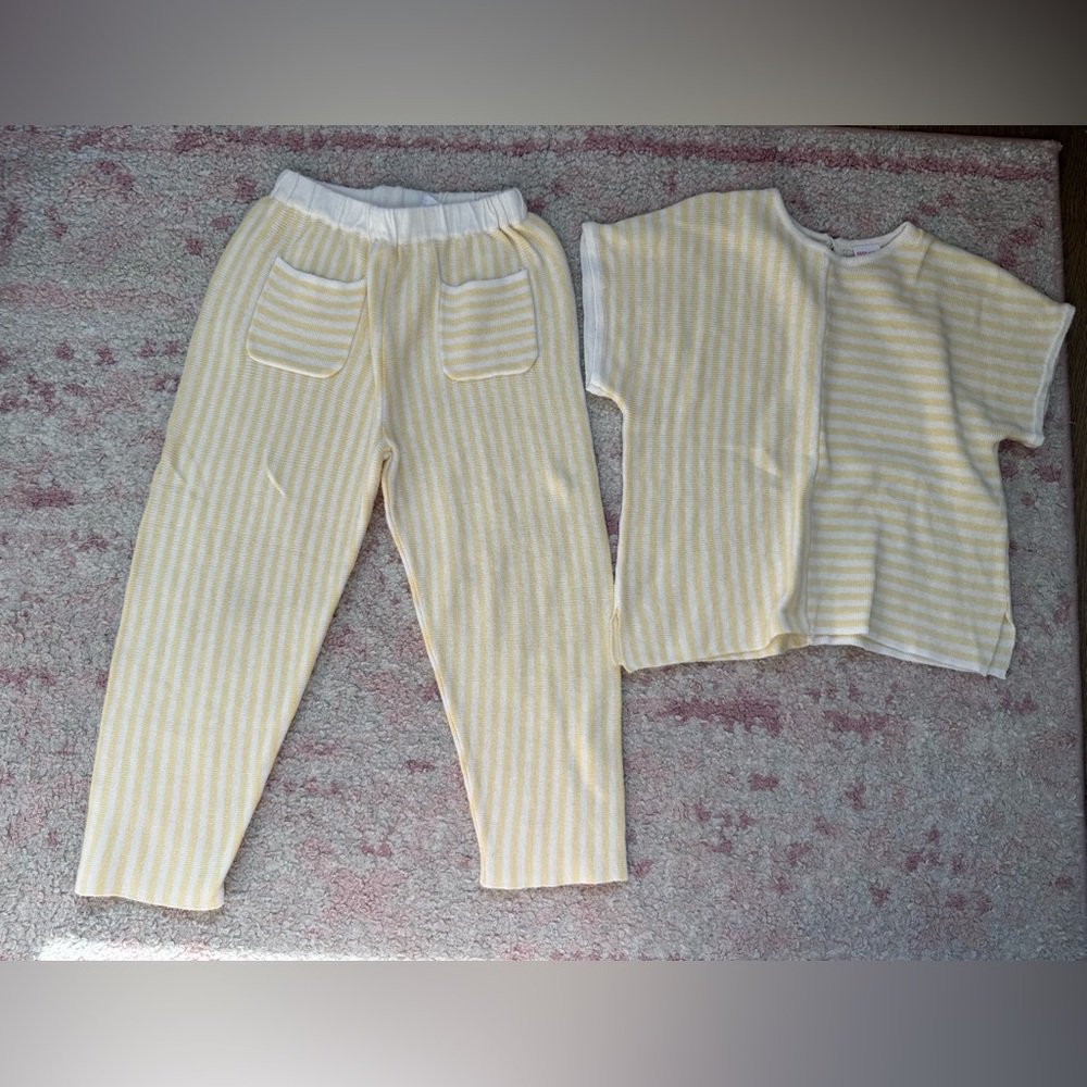 Zara Yellow Striped Knit Top and Pants Set